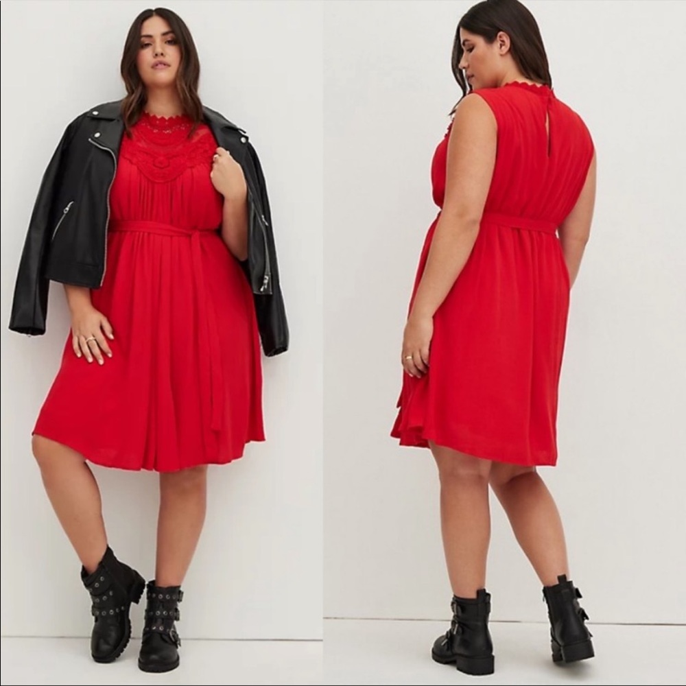NWT Torrid Red Crinkle Gauze Crochet Swing Tank Midi Dress Plus Size 2X